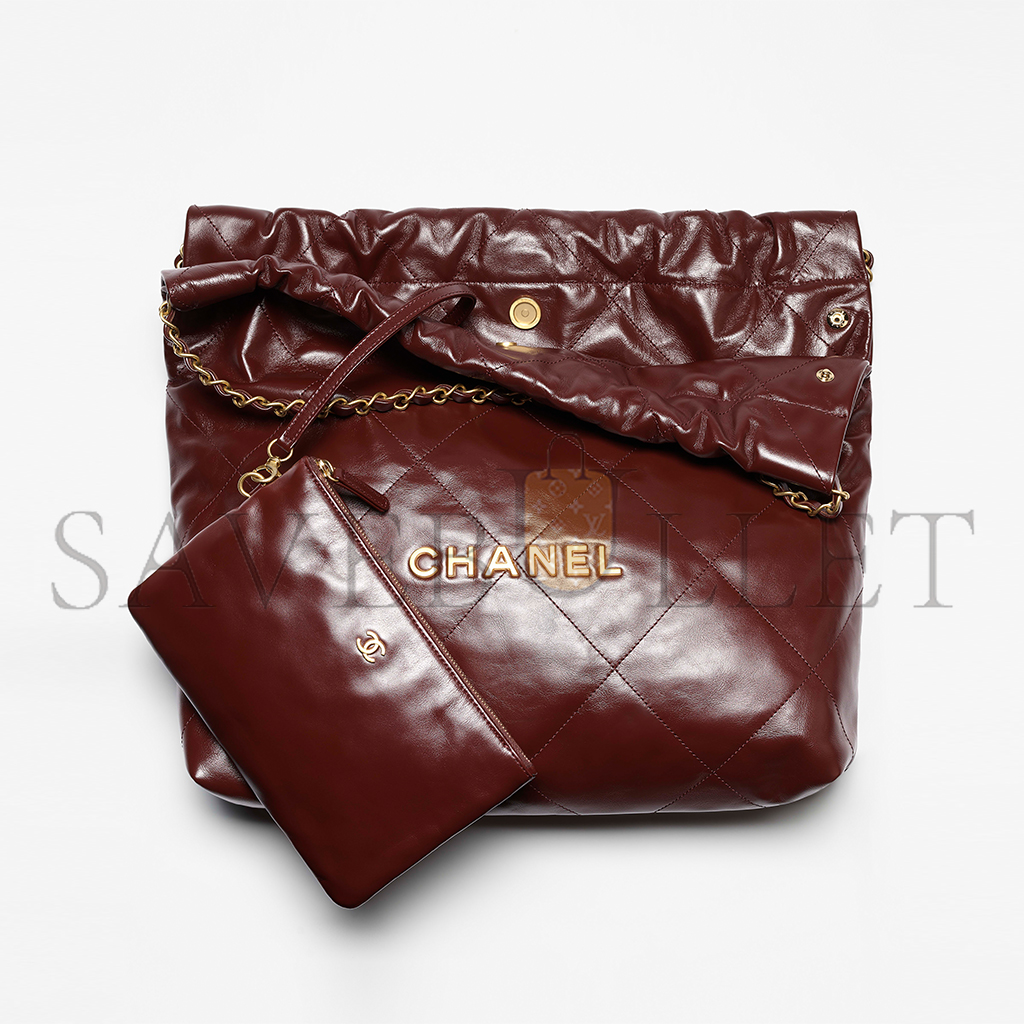 Ch*el master 22 handbag shiny calfskin & gold-tone metal as3261 (42*36*8cm)